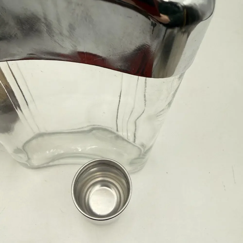 Vintage SWANK Glass Flask Canvas Faux Leather‎ Case Shot Glass Lid EUC